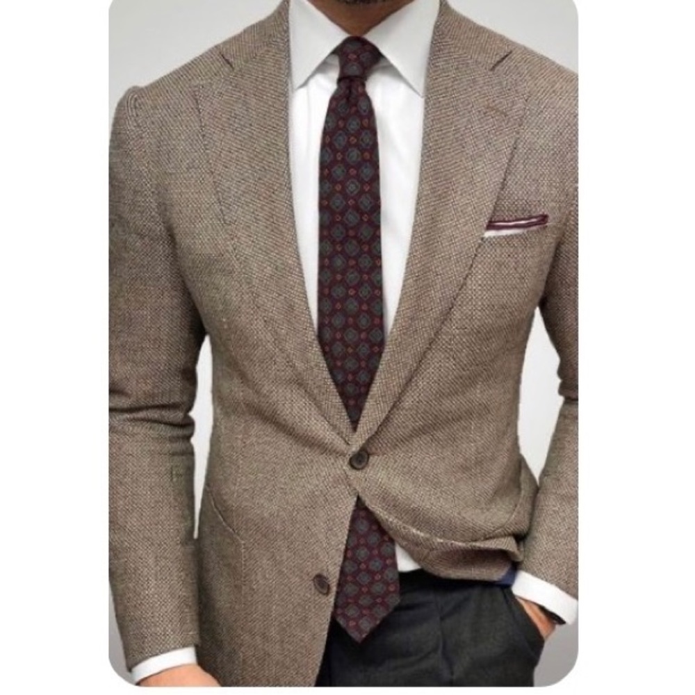 Jos A Banks Wool Blazer Sports Coat Tan Gun club check 42R